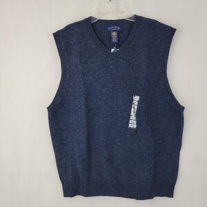 CLUB ROOM Charter Club Mens Vest LARGE Knit Lambswool BLUE V Neck Casual NWT